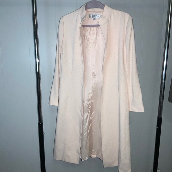 Tahari ASL vintage pink white swing coat Sz 12P stand collar hook eye closure - Picture 1 of 6